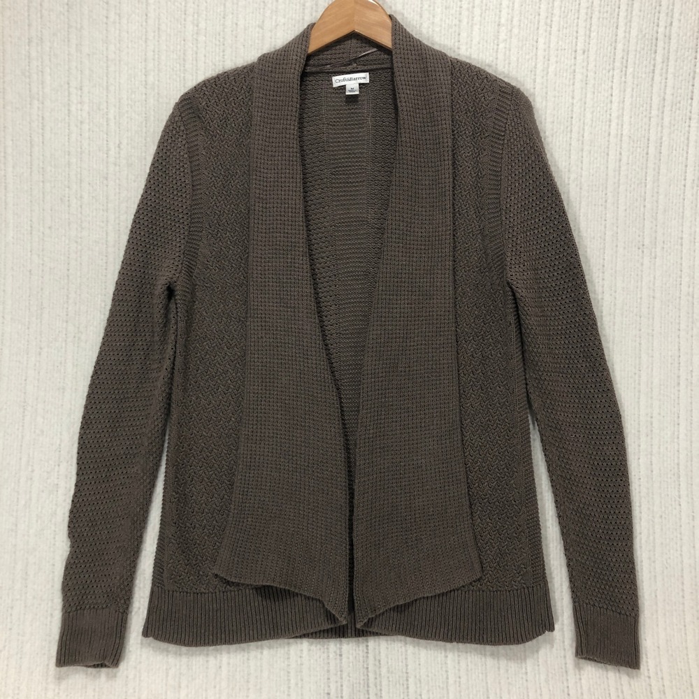 Croft & Barrow Womens M Taupe Open Front Shawl Collar Knit Cardigan Sweater - Picture 3 of 8